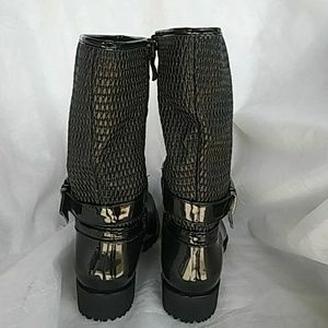 black knee high rain boots